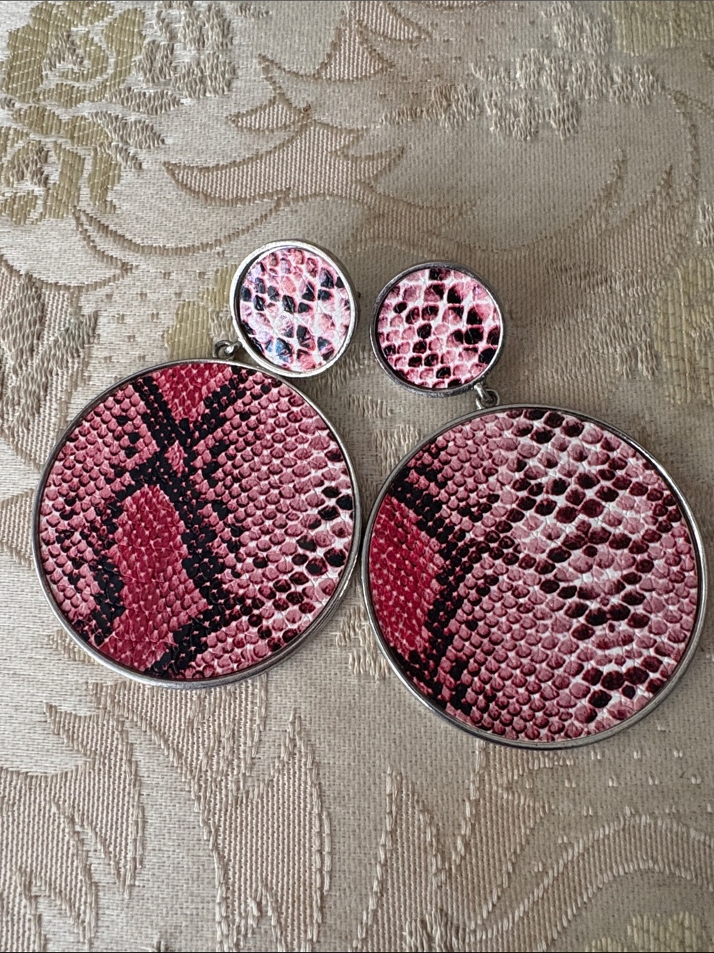 Pink Snake Print Drop Earrings